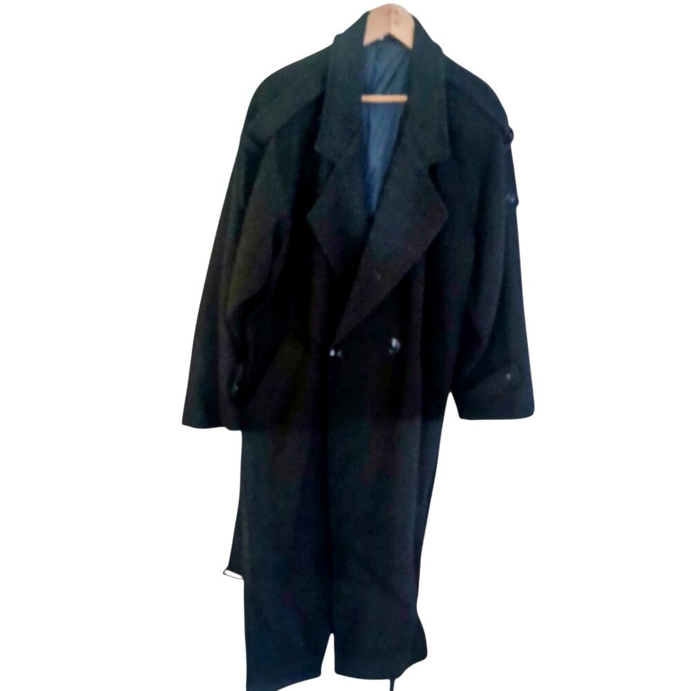 VTG AMERICAN MALE TRENCH STYLE TWEED WOOL DOUBLE BREASTED BELTED MED